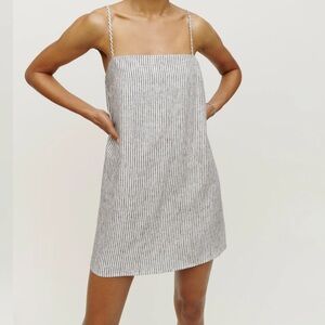 Reformation Aubree Linen Dress Size M pinstripe